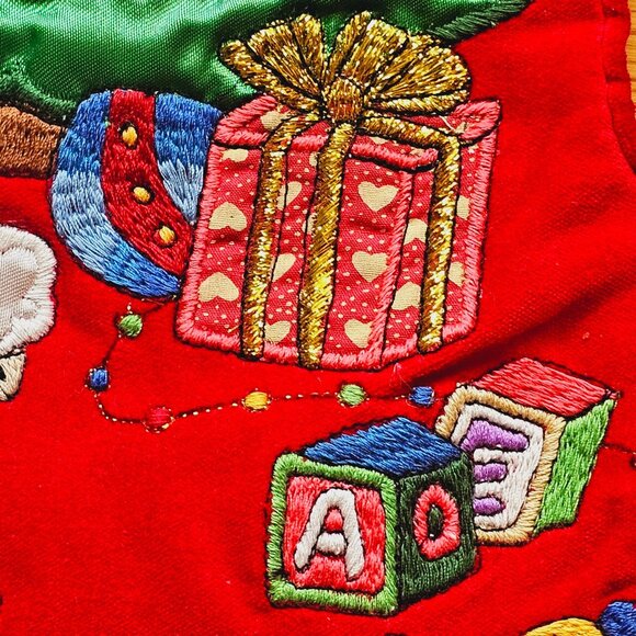 2 Vintage Christmas Velvet Embroidered Stockings Santa Tree Candy Cane Presents - Picture 4 of 13